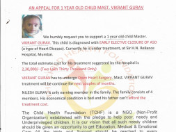 Help 1 Year Old Master Vikrant Gurav To Fight Against Heart Disease