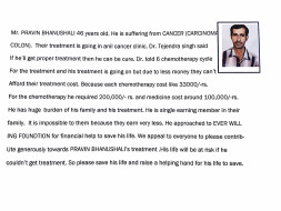 Help Pravin Bhanushali he is suffering from carcinoma colon cancer.