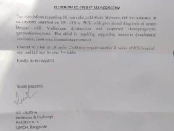 Help Shaik Mubeena Recover from Critical Dengue Fever