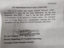 Help Anirudh for Liver transplantation