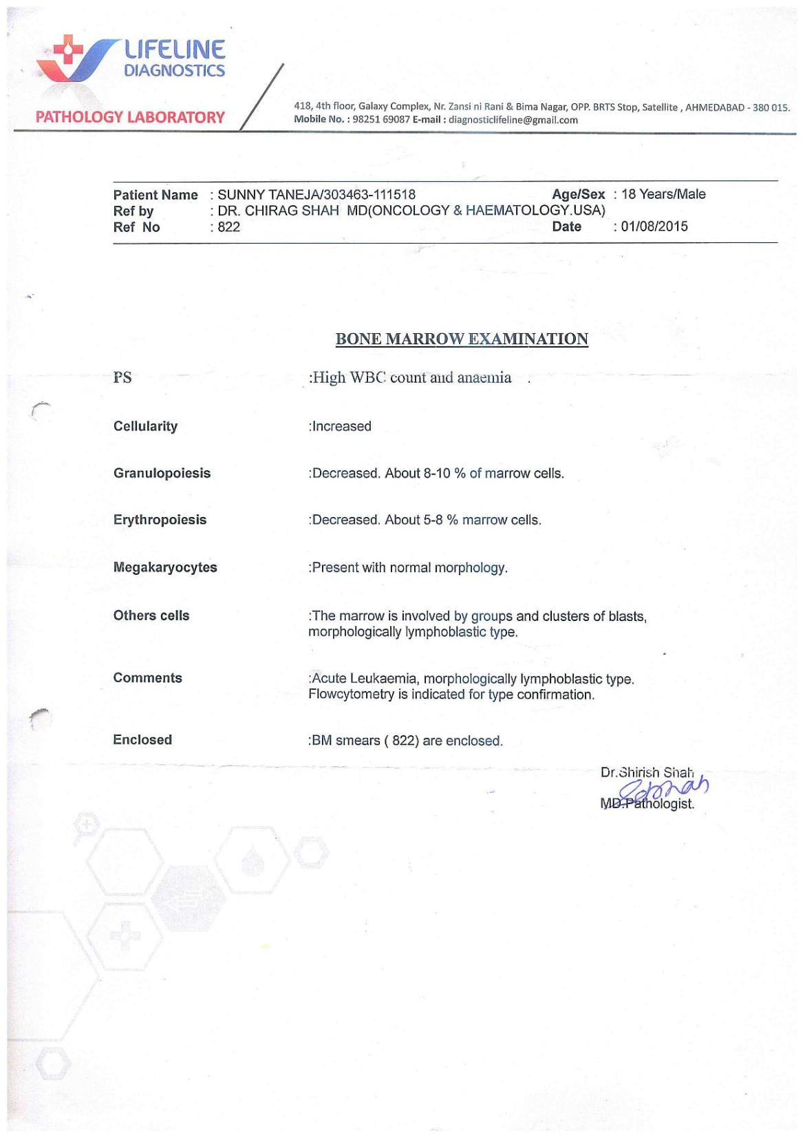 BONE MARRO WEXAMINATION REPORT AS ON 1ST AUGUST 2015 BONE MARRO WEXAMINATION REPORT AS ON 1ST AUGUST 2015