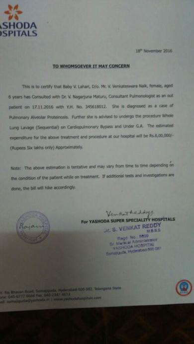 Estimation provided by Yashodha Hospital