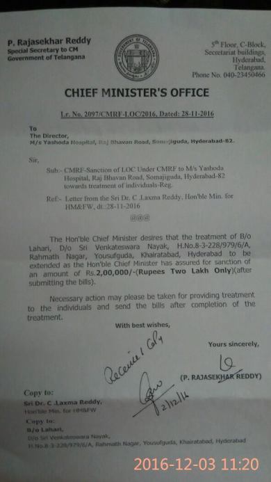 Fund promised by Telagana Government.