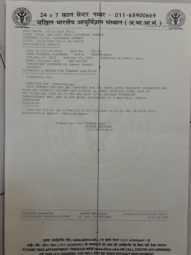 Discharge summary of third chemo therapy.