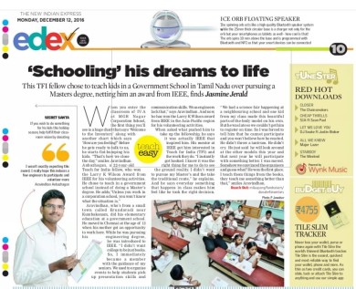 'The New Indian Express' article about Inventors dated Dec 12, 2016