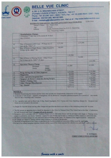 Medical Report stating reason and Schedule for Surgery
