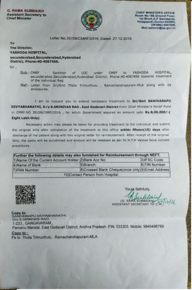 CM Fund Sanctioned Letter