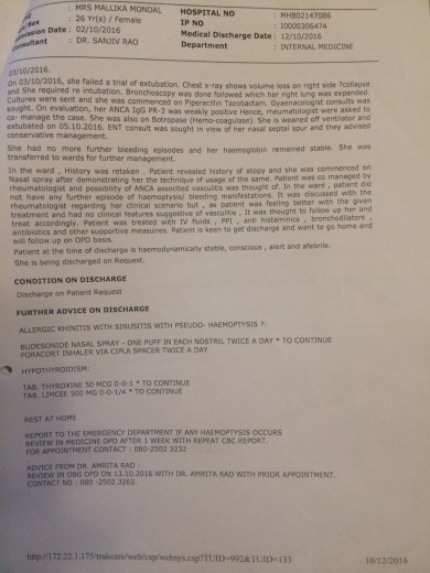 Discharge summary from Manipal Hospital