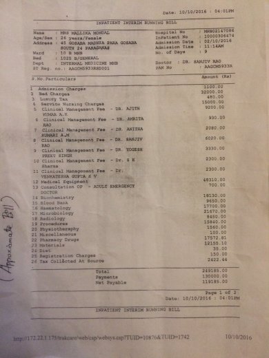 Last pending bill from Manipal Hospital