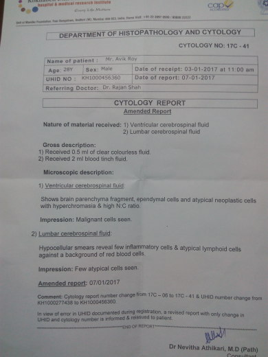Cytology report after shunting