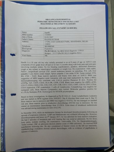 Diagnosis and Treatment Summary of Hardik 1