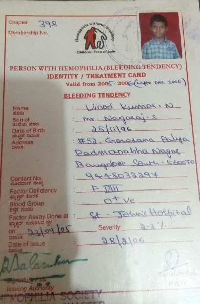 Haemophilia patient certificate