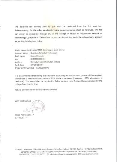 This is the other side of the admission letter.