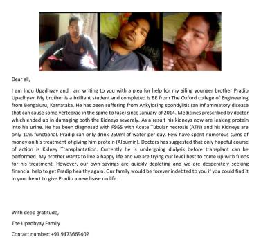 Letter from his sister