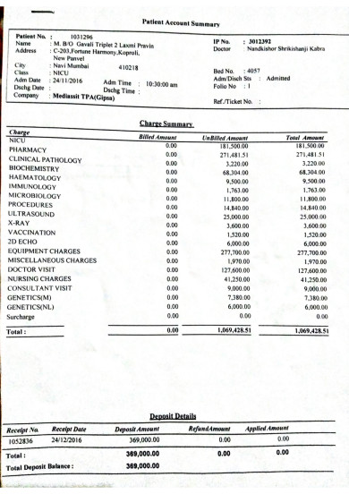 Triplet 2 bill summary