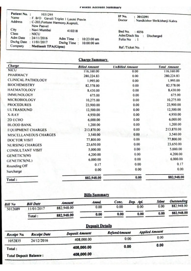 Triplet 1 bill summary
