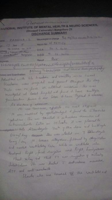Summary 1st page from Nimhans hospital