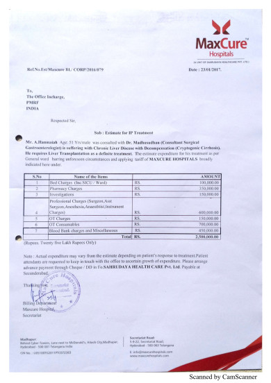 Hospital Estimation Letter