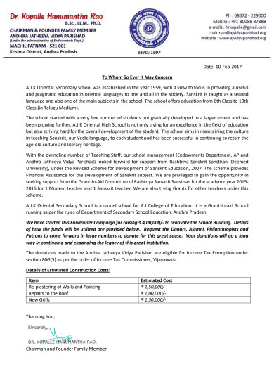 AJK Oriental School Building Renovation Estimates