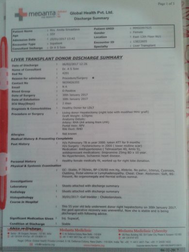 Living donor discharge summary