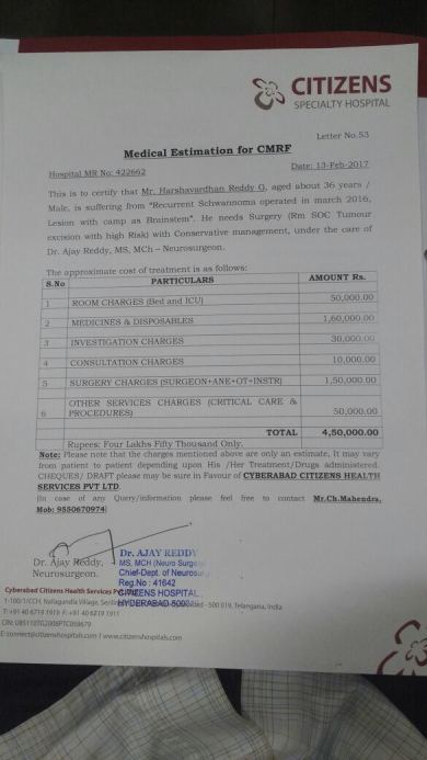 Estimate for hospital costs