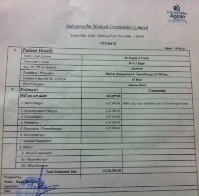 Estimate Letter from Appolo Hospital