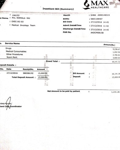 Chemo bill- 27/12/16, Max