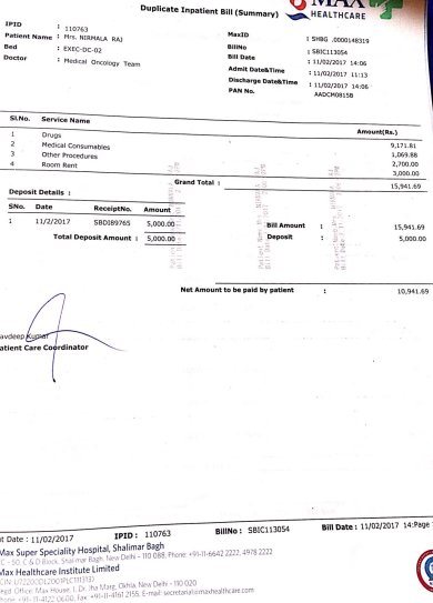 Chemo bill- 11/02/17, Max