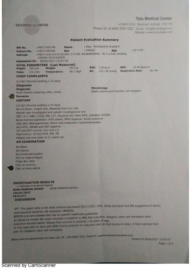 Doctor's report regarding her treatment