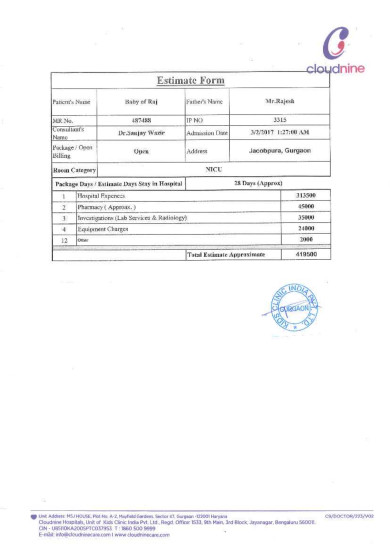 Estimate letter