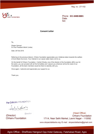 Consent letter from Chhanv Foundation .