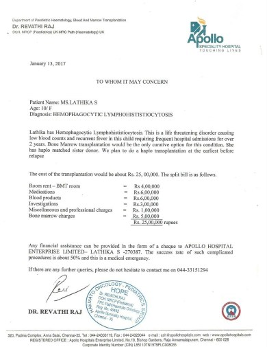 Estimation letter for the transplant
