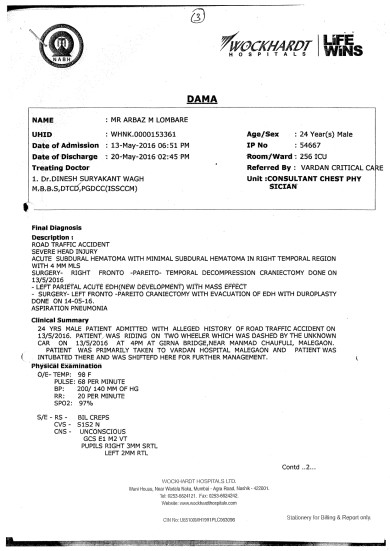 Discharge Card Wockhart Nasik