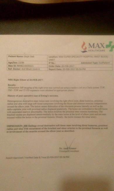 MRI report for Joyjit's elbow