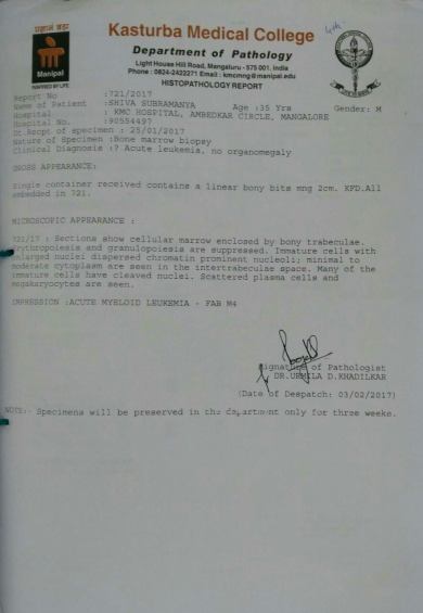 Pathology report from KMC Mangalore