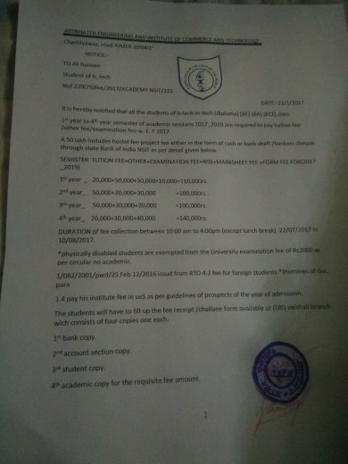 This Is my collage notice of my b-tech fee