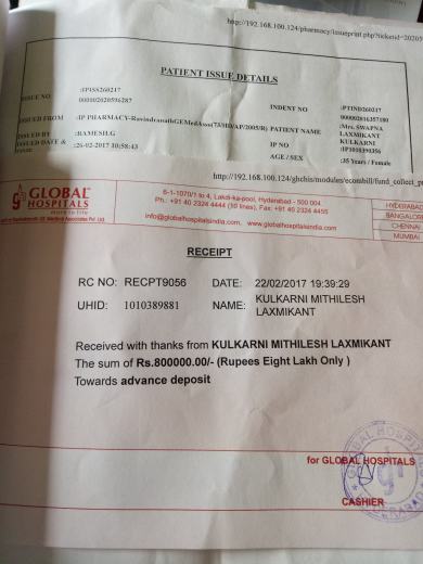 Initial payment of 8 lakhs