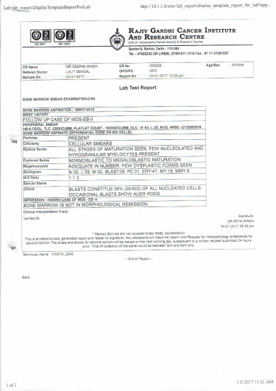 Bone Marrow Biopsy report