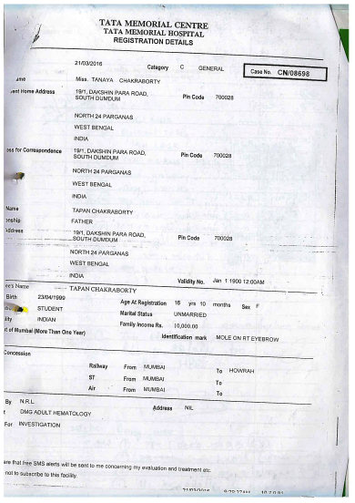 Tanaya's Tata Memorial Hospital Registration Details