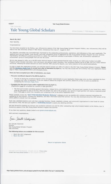 Acceptance letter