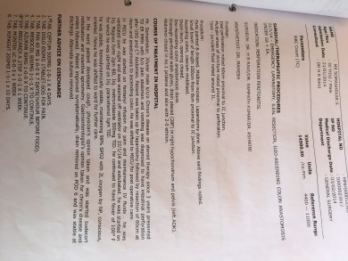 Discharge summary of 1st surgery