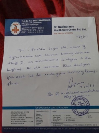Doctor certificate for dialysis