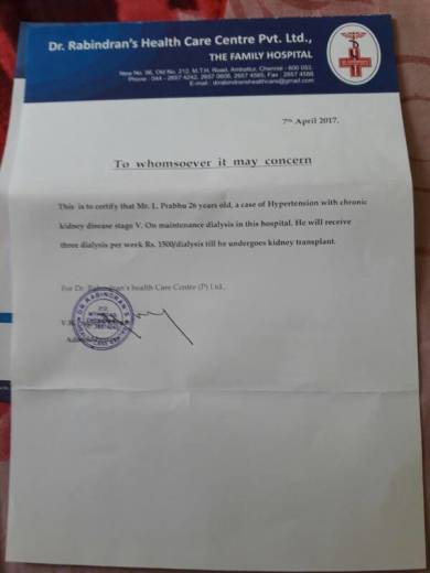 Doctor certificate for dialysis