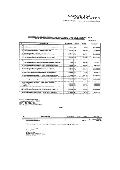 Architect Estimate of Costing