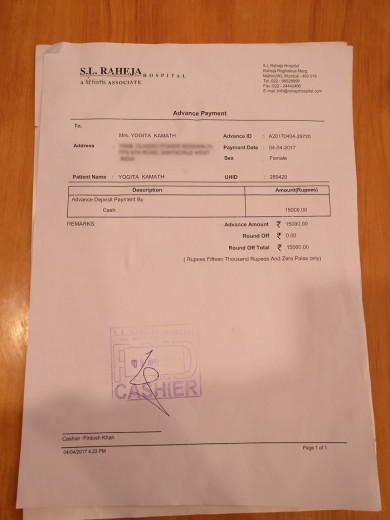 S.L. Raheja Advance Payment bill