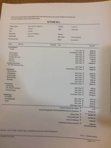 Overall bill summary from S.L raheja till now