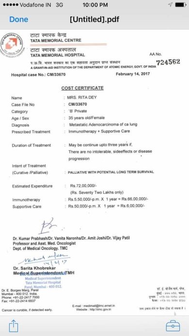 Treatment Estimate Letter