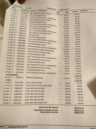 Last page of 7 days bill