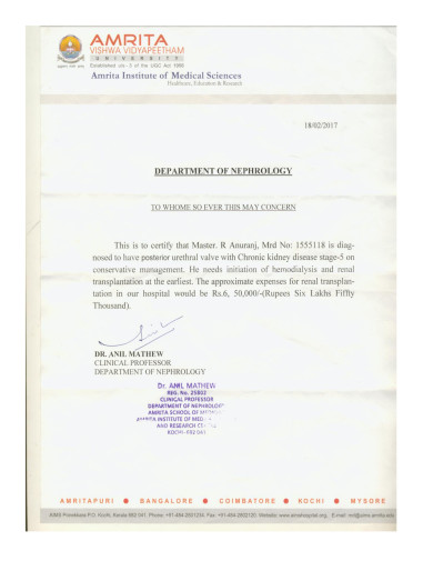 LETTER FROM AMRUTHA HOSPITAL