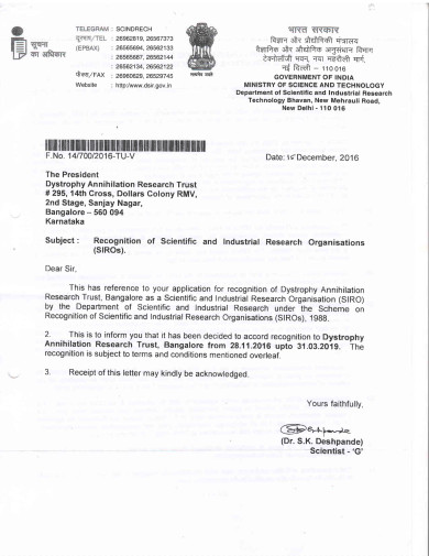 Approoval to DART for conducting research on DMD